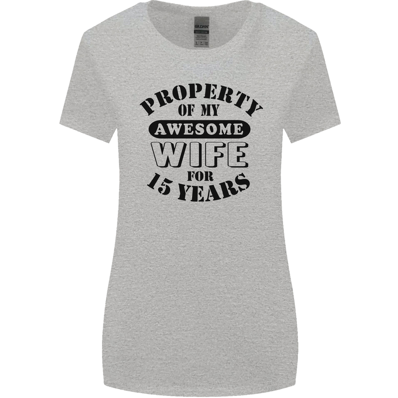 15th Wedding Anniversary 15 Year Funny Wife Womens Wider Cut T-Shirt Sports Grey