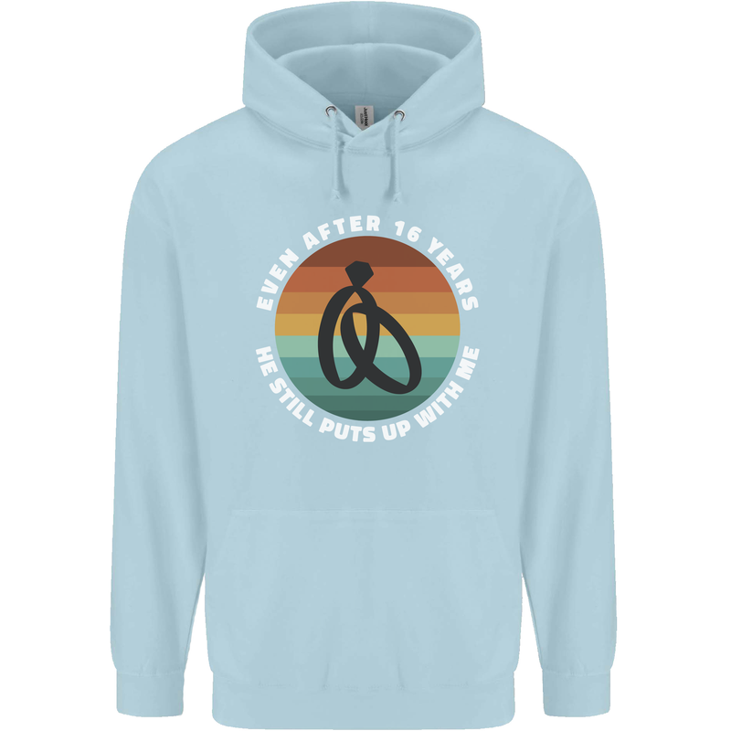 16 Year Wedding Anniversary 16th Marriage Mens 80% Cotton Hoodie Light Blue