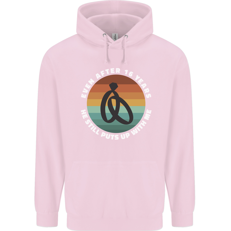 16 Year Wedding Anniversary 16th Marriage Mens 80% Cotton Hoodie Light Pink