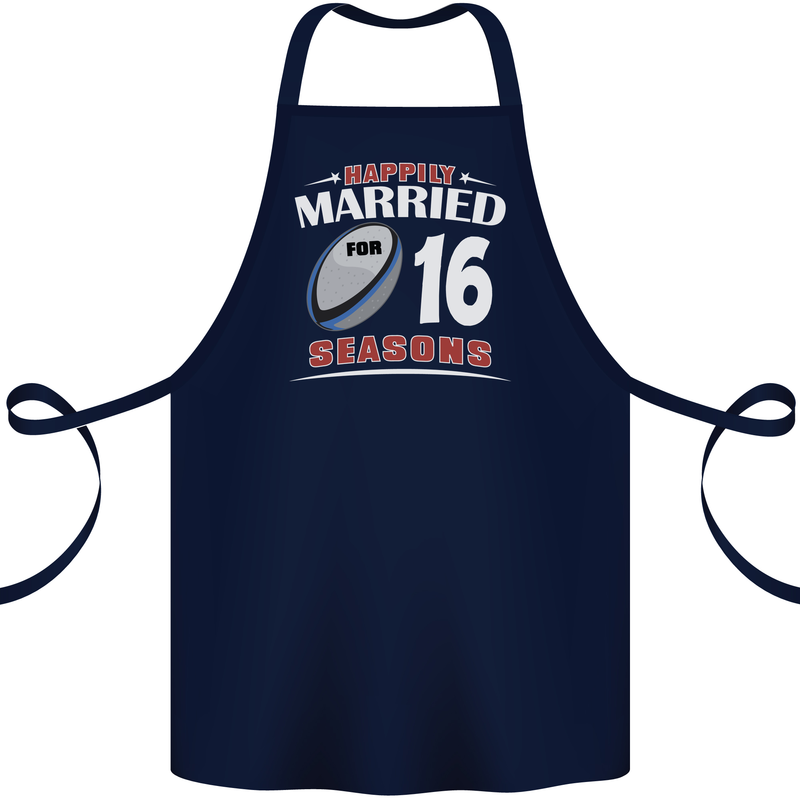 16 Year Wedding Anniversary 16th Rugby Cotton Apron 100% Organic Navy Blue