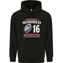 16 Year Wedding Anniversary 16th Rugby Mens 80% Cotton Hoodie Black