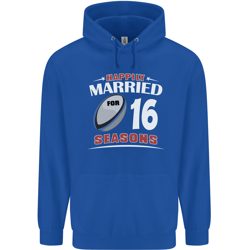 16 Year Wedding Anniversary 16th Rugby Mens 80% Cotton Hoodie Royal Blue