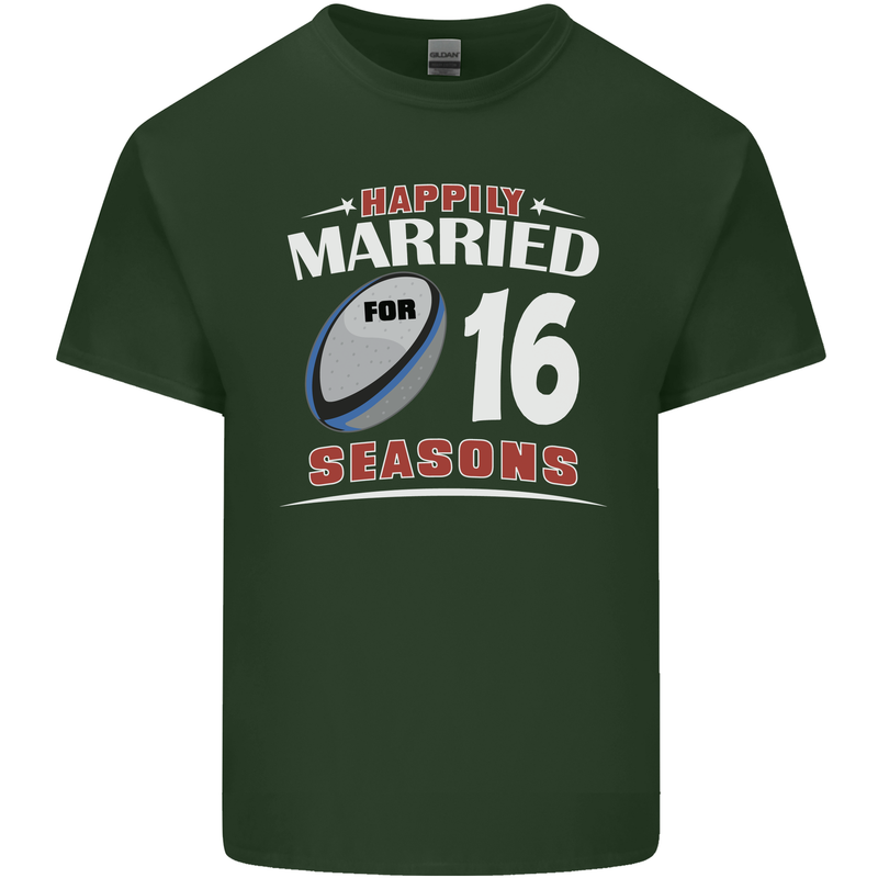 16 Year Wedding Anniversary 16th Rugby Mens Cotton T-Shirt Tee Top Forest Green