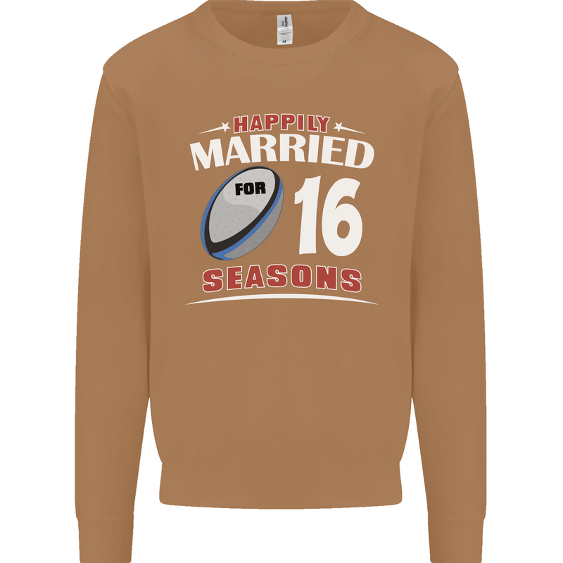 16 Year Wedding Anniversary 16th Rugby Mens Sweatshirt Jumper Caramel Latte