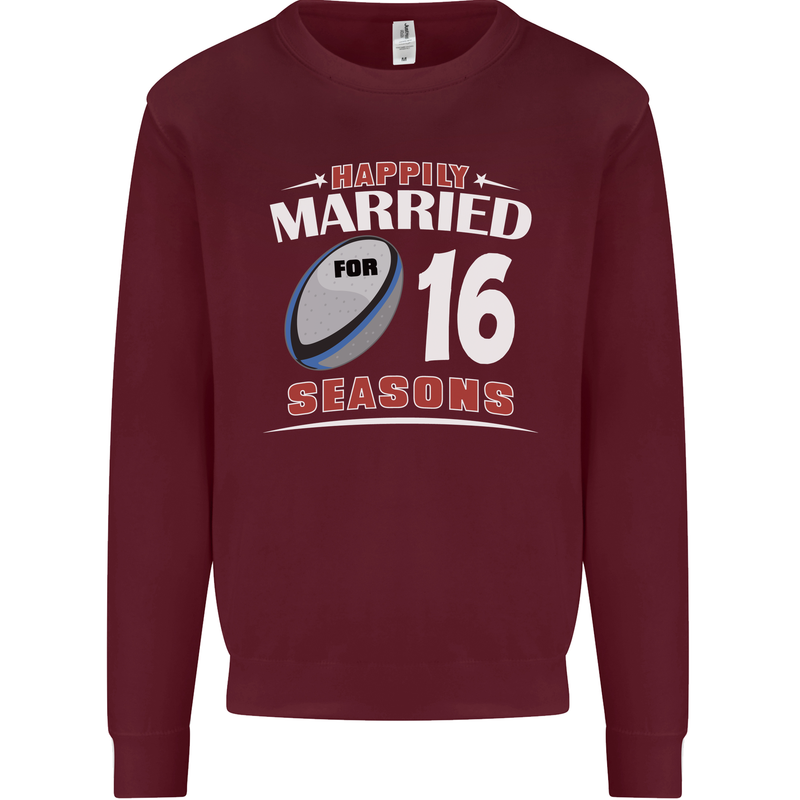 16 Year Wedding Anniversary 16th Rugby Mens Sweatshirt Jumper Maroon