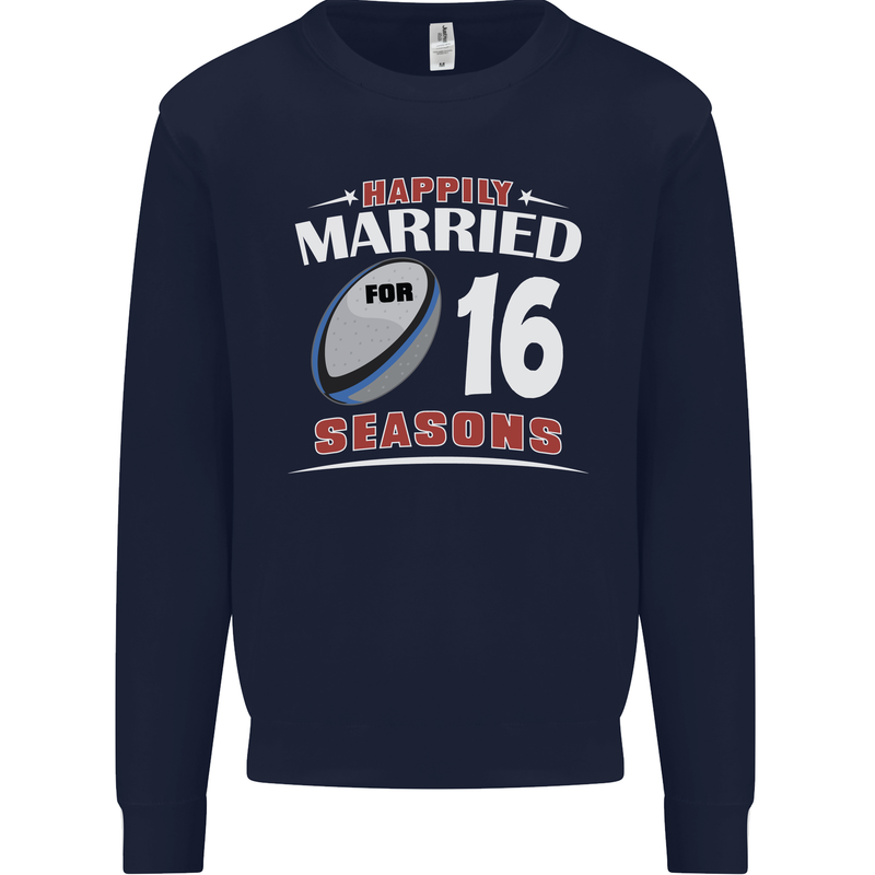 16 Year Wedding Anniversary 16th Rugby Mens Sweatshirt Jumper Navy Blue