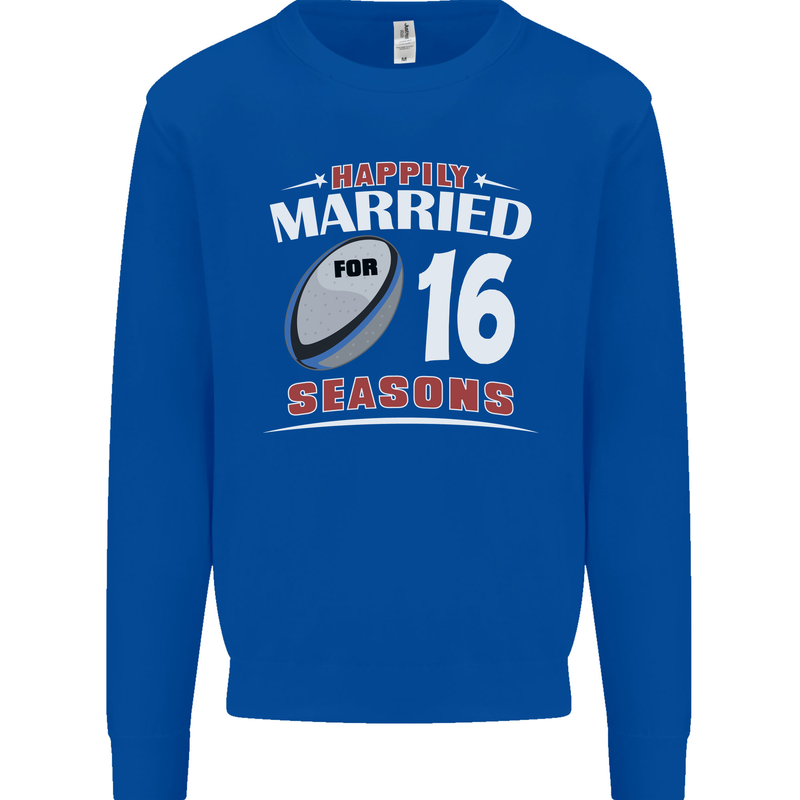 16 Year Wedding Anniversary 16th Rugby Mens Sweatshirt Jumper Royal Blue