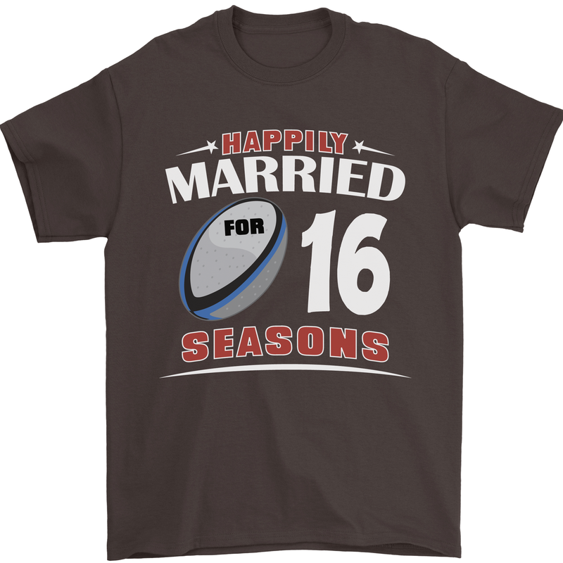 16 Year Wedding Anniversary 16th Rugby Mens T-Shirt 100% Cotton Dark Chocolate