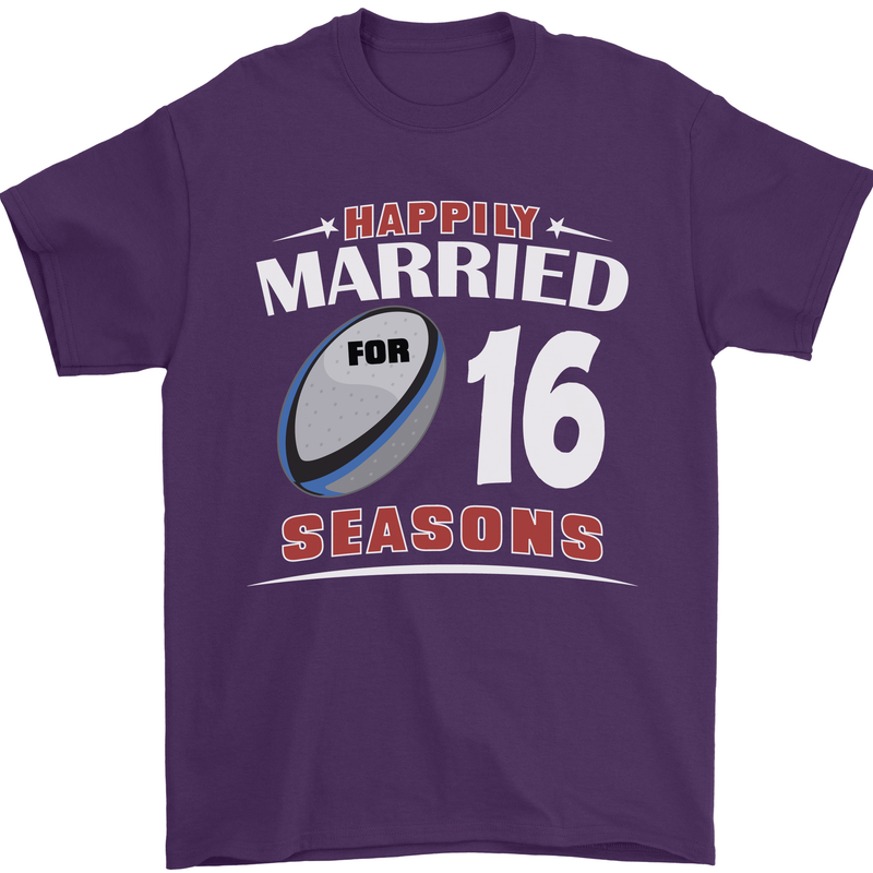 16 Year Wedding Anniversary 16th Rugby Mens T-Shirt 100% Cotton Purple