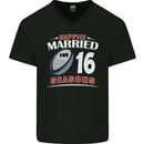 16 Year Wedding Anniversary 16th Rugby Mens V-Neck Cotton T-Shirt Black