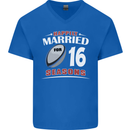 16 Year Wedding Anniversary 16th Rugby Mens V-Neck Cotton T-Shirt Royal Blue