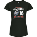 16 Year Wedding Anniversary 16th Rugby Womens Petite Cut T-Shirt Black