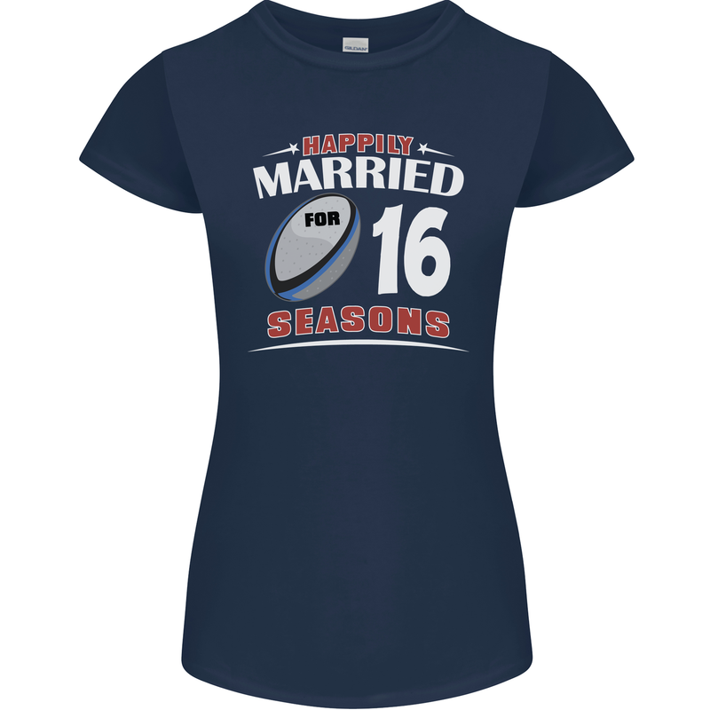 16 Year Wedding Anniversary 16th Rugby Womens Petite Cut T-Shirt Navy Blue