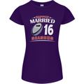 16 Year Wedding Anniversary 16th Rugby Womens Petite Cut T-Shirt Purple