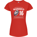 16 Year Wedding Anniversary 16th Rugby Womens Petite Cut T-Shirt Red