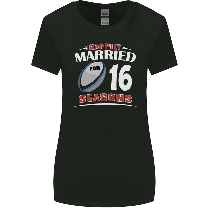 16 Year Wedding Anniversary 16th Rugby Womens Wider Cut T-Shirt Black