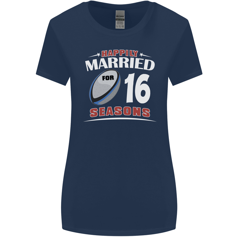 16 Year Wedding Anniversary 16th Rugby Womens Wider Cut T-Shirt Navy Blue