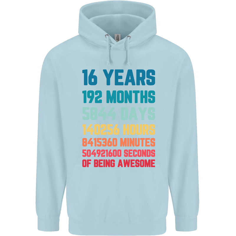 16th Birthday 16 Year Old Childrens Kids Hoodie Light Blue
