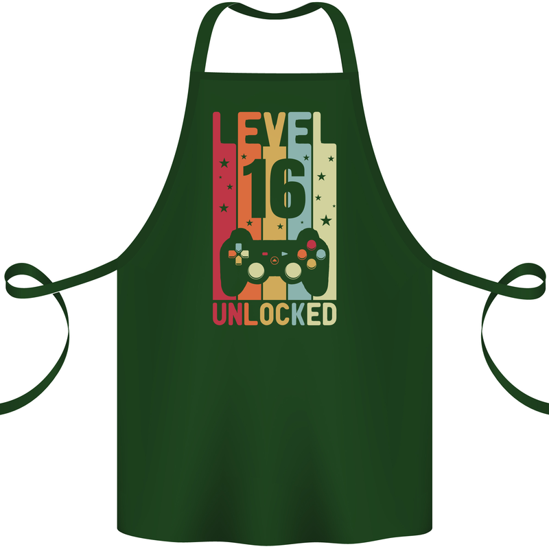 16th Birthday 16 Year Old Level Up Gamming Cotton Apron 100% Organic Forest Green
