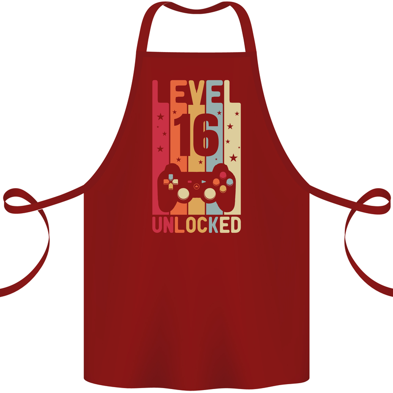 16th Birthday 16 Year Old Level Up Gamming Cotton Apron 100% Organic Maroon