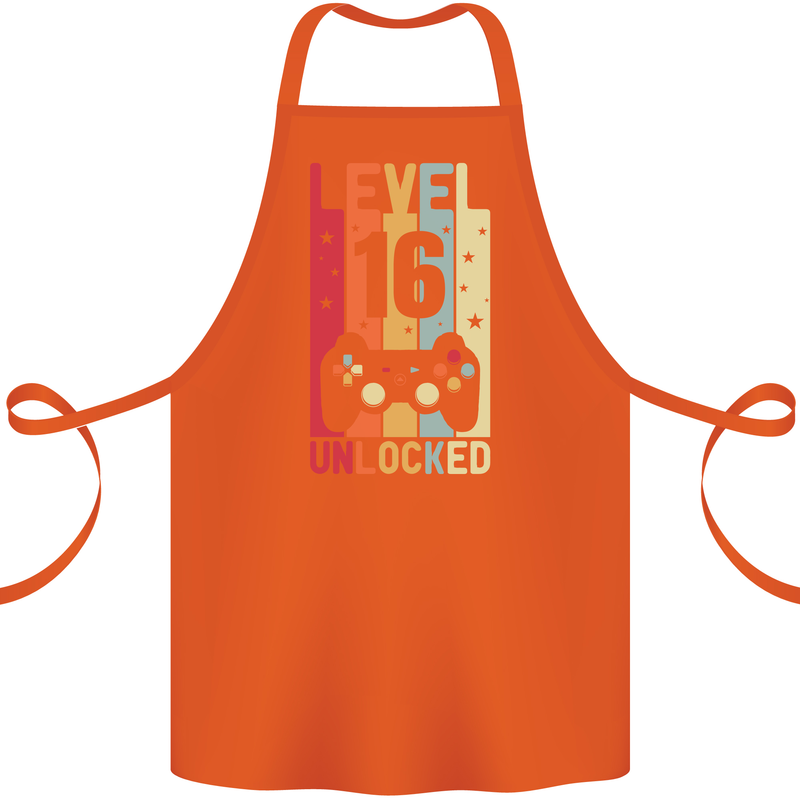 16th Birthday 16 Year Old Level Up Gamming Cotton Apron 100% Organic Orange