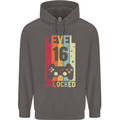 16th Birthday 16 Year Old Level Up Gamming Mens 80% Cotton Hoodie Charcoal