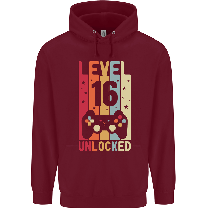 16th Birthday 16 Year Old Level Up Gamming Mens 80% Cotton Hoodie Maroon