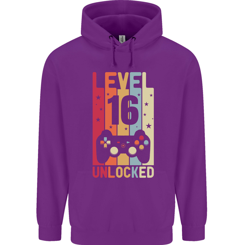 16th Birthday 16 Year Old Level Up Gamming Mens 80% Cotton Hoodie Purple