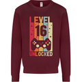 16th Birthday 16 Year Old Level Up Gamming Mens Sweatshirt Jumper Maroon