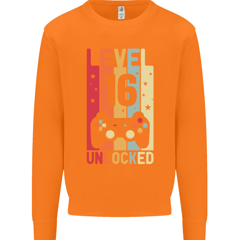 16th Birthday 16 Year Old Level Up Gamming Mens Sweatshirt Jumper Orange