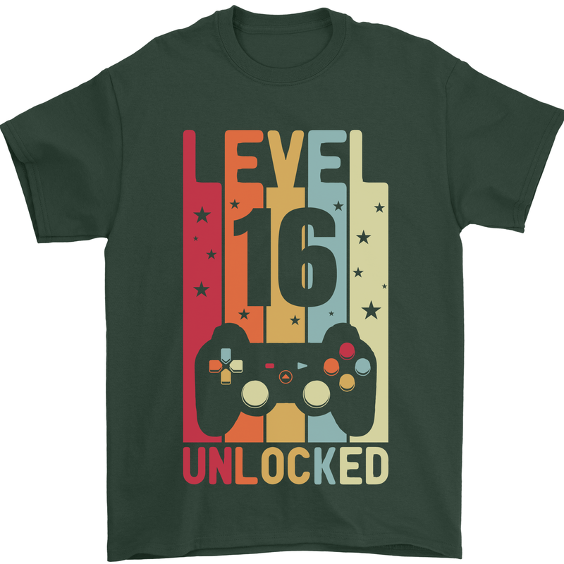 16th Birthday 16 Year Old Level Up Gamming Mens T-Shirt 100% Cotton Forest Green