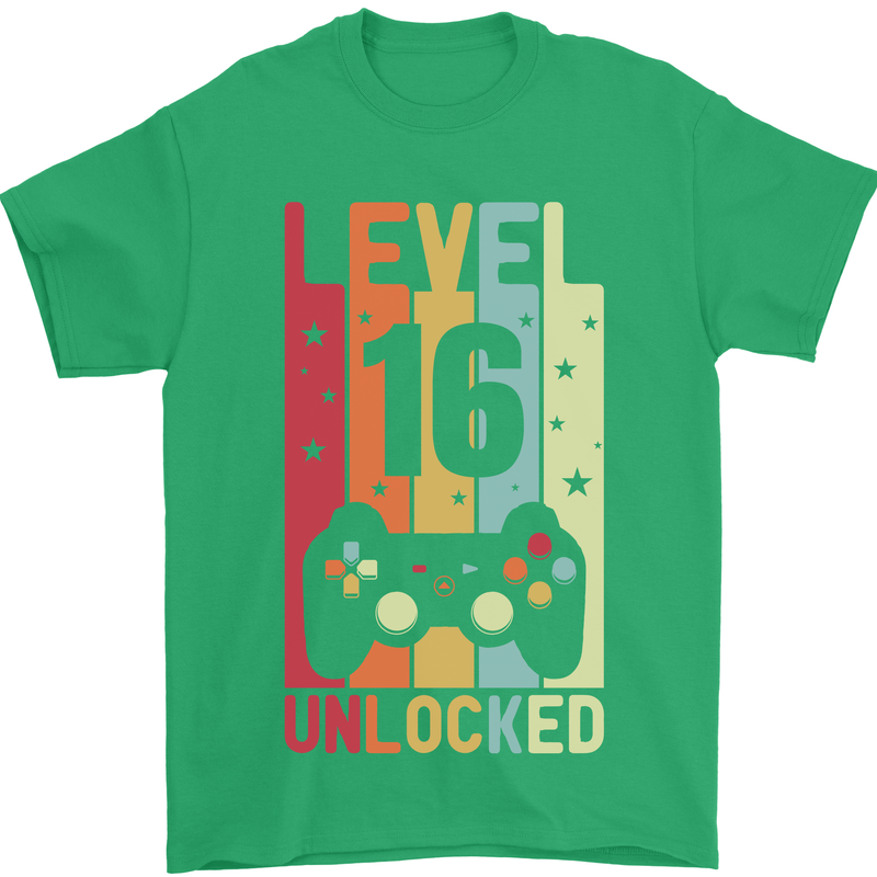 16th Birthday 16 Year Old Level Up Gamming Mens T-Shirt 100% Cotton Irish Green