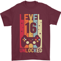 16th Birthday 16 Year Old Level Up Gamming Mens T-Shirt 100% Cotton Maroon