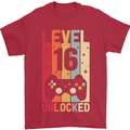 16th Birthday 16 Year Old Level Up Gamming Mens T-Shirt 100% Cotton Red