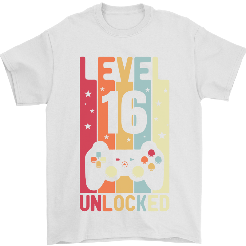 16th Birthday 16 Year Old Level Up Gamming Mens T-Shirt 100% Cotton White