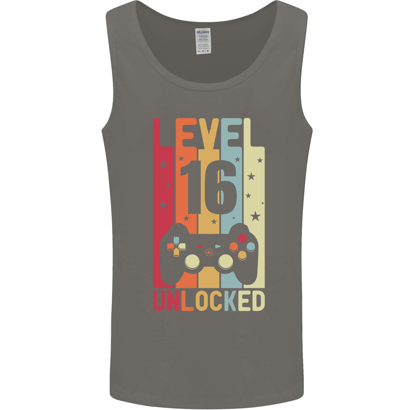 16th Birthday 16 Year Old Level Up Gamming Mens Vest Tank Top Charcoal
