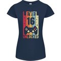 16th Birthday 16 Year Old Level Up Gamming Womens Petite Cut T-Shirt Navy Blue