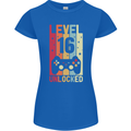 16th Birthday 16 Year Old Level Up Gamming Womens Petite Cut T-Shirt Royal Blue