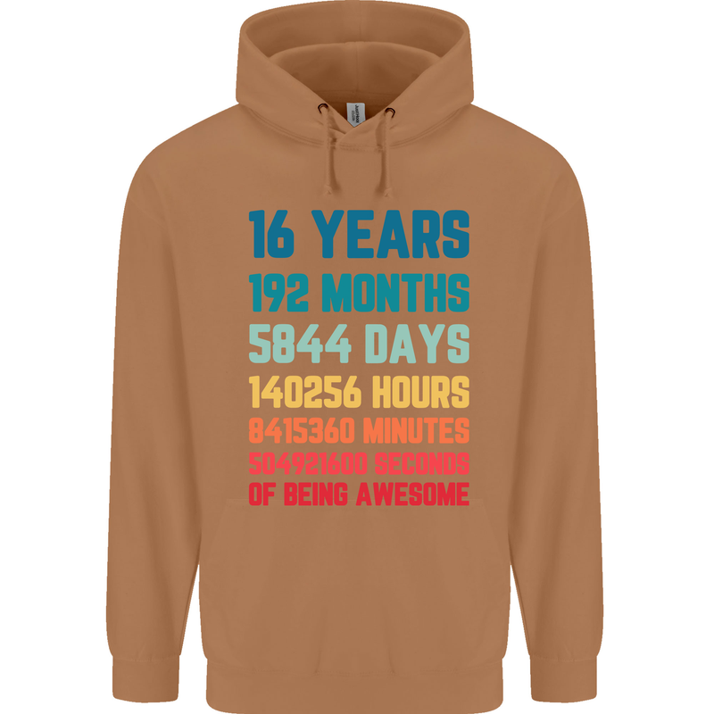 16th Birthday 16 Year Old Mens 80% Cotton Hoodie Caramel Latte