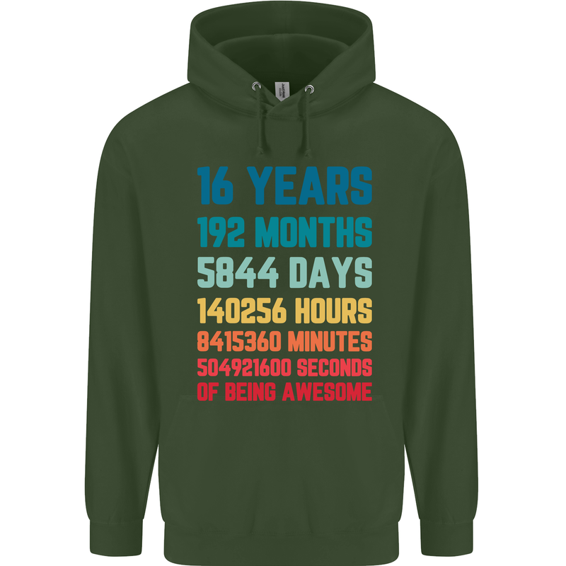 16th Birthday 16 Year Old Mens 80% Cotton Hoodie Forest Green