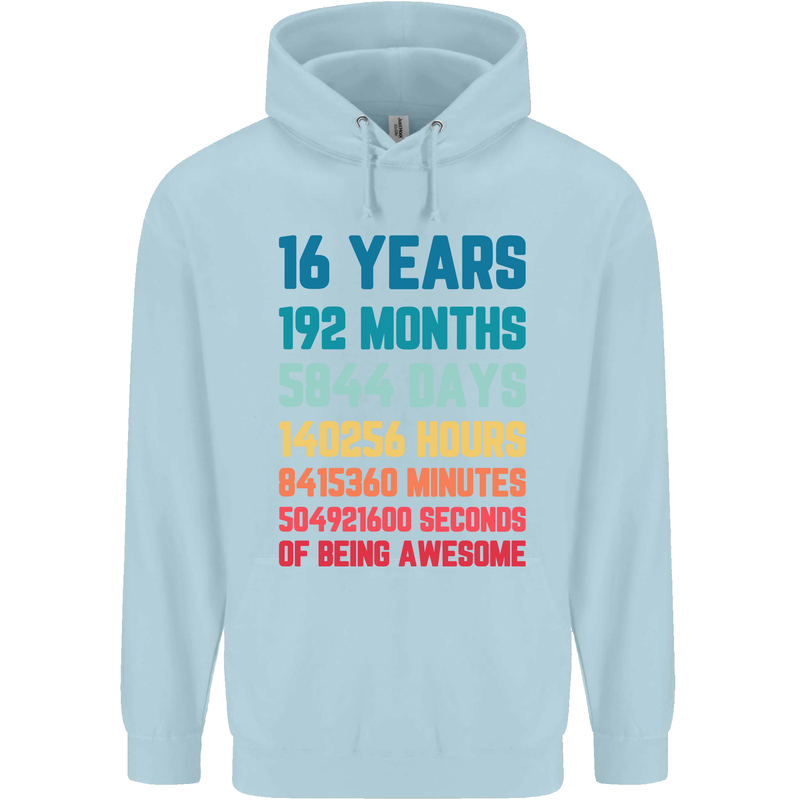 16th Birthday 16 Year Old Mens 80% Cotton Hoodie Light Blue