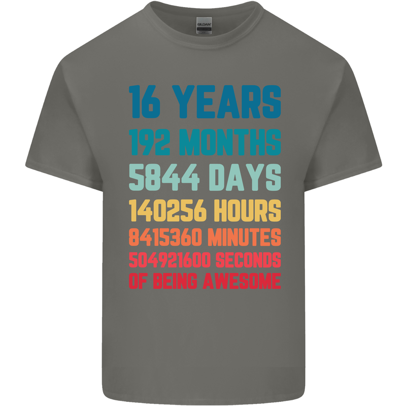 16th Birthday 16 Year Old Mens Cotton T-Shirt Tee Top Charcoal
