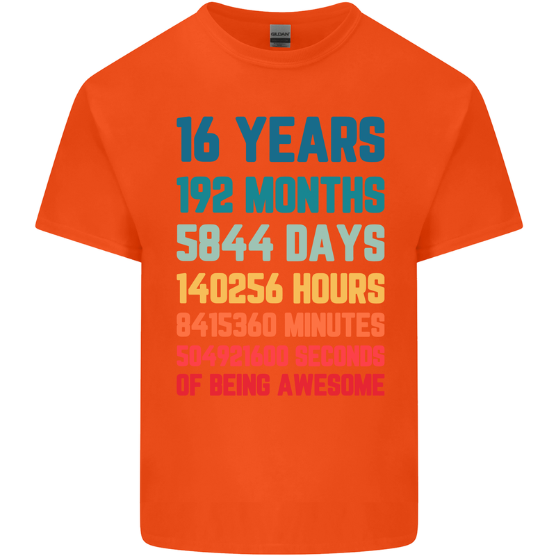 16th Birthday 16 Year Old Mens Cotton T-Shirt Tee Top Orange
