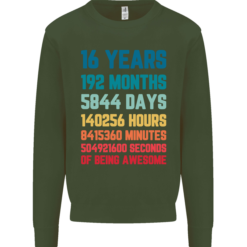 16th Birthday 16 Year Old Mens Sweatshirt Jumper Forest Green