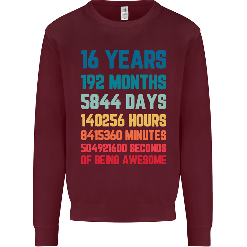16th Birthday 16 Year Old Mens Sweatshirt Jumper Maroon
