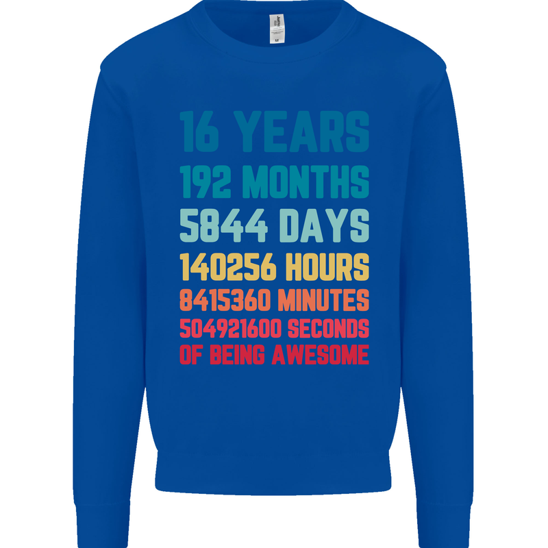 16th Birthday 16 Year Old Mens Sweatshirt Jumper Royal Blue