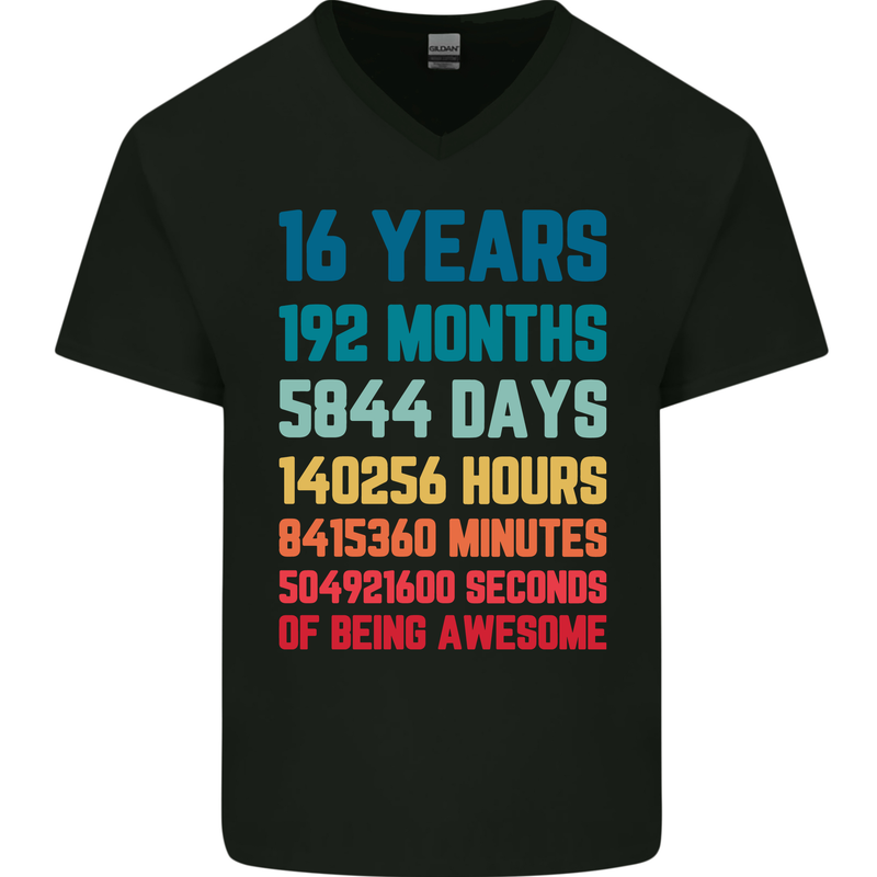 16th Birthday 16 Year Old Mens V-Neck Cotton T-Shirt Black