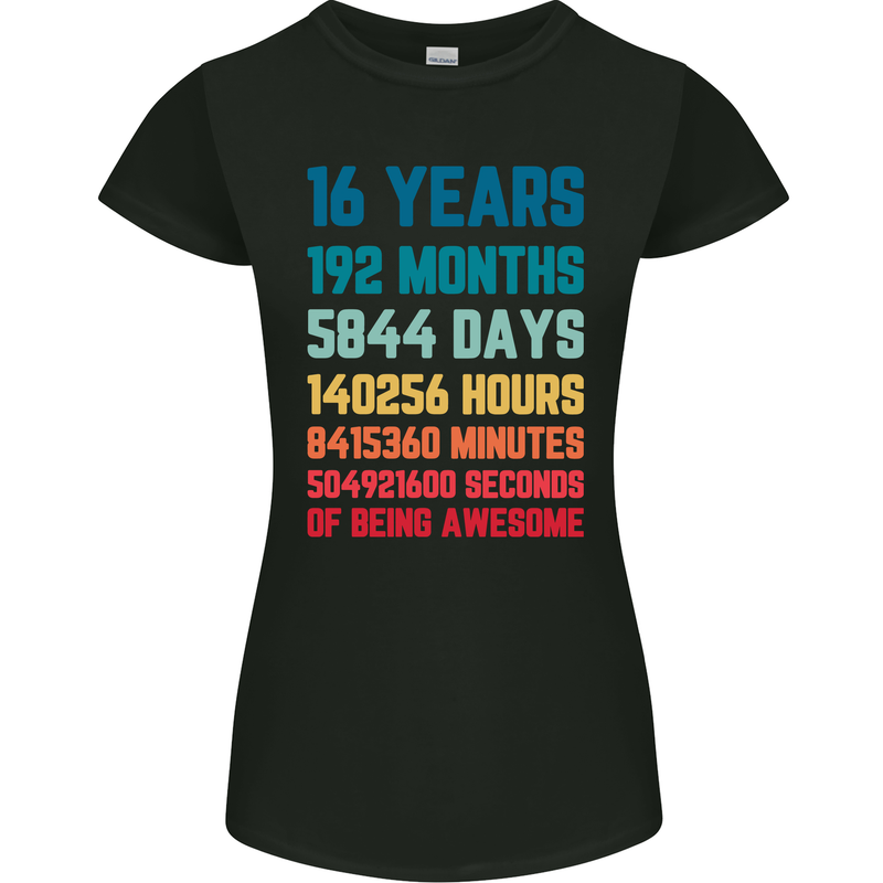 16th Birthday 16 Year Old Womens Petite Cut T-Shirt Black