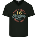 16th Birthday 60 Year Old Awesome Looks Like Mens V-Neck Cotton T-Shirt Black