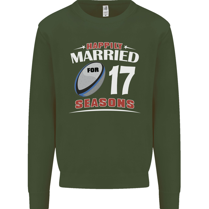 17 Year Wedding Anniversary 17th Rugby Mens Sweatshirt Jumper Forest Green